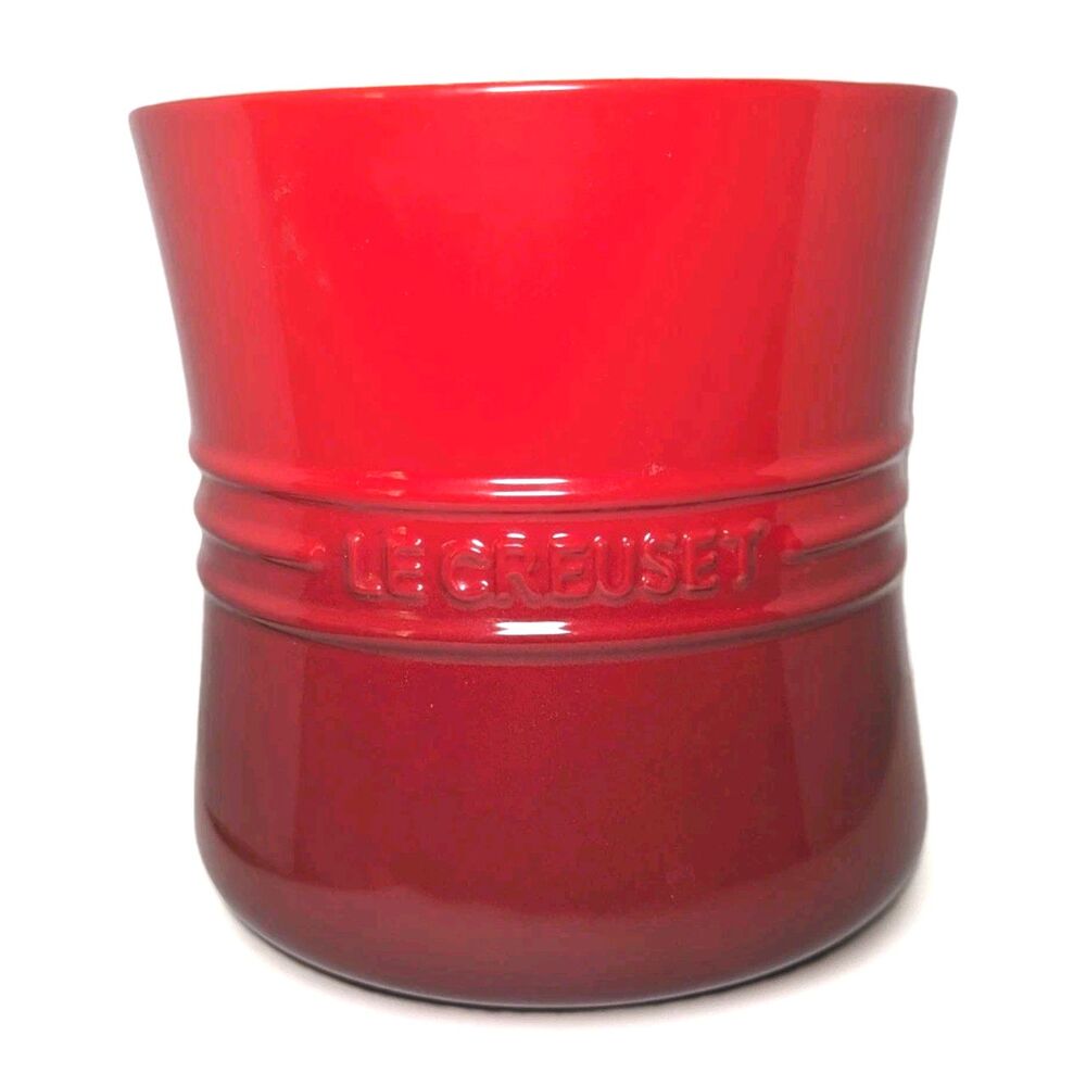 Le Creuset Ombre Red Utensil Holder Crock 2.3L Kitchen Stoneware Embossed NWOT